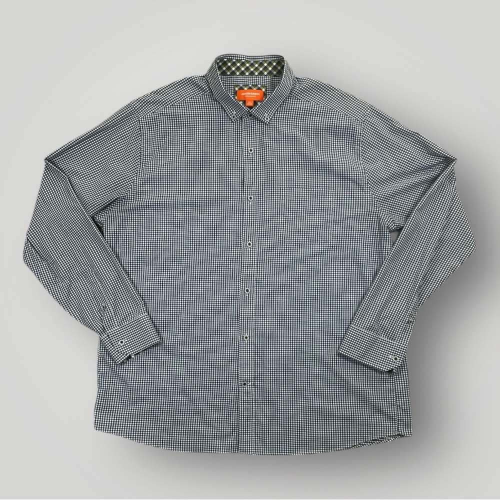 Johnston & Murphy Performance Button Down Shirt Men’s XXL Blue Gingham Stretch